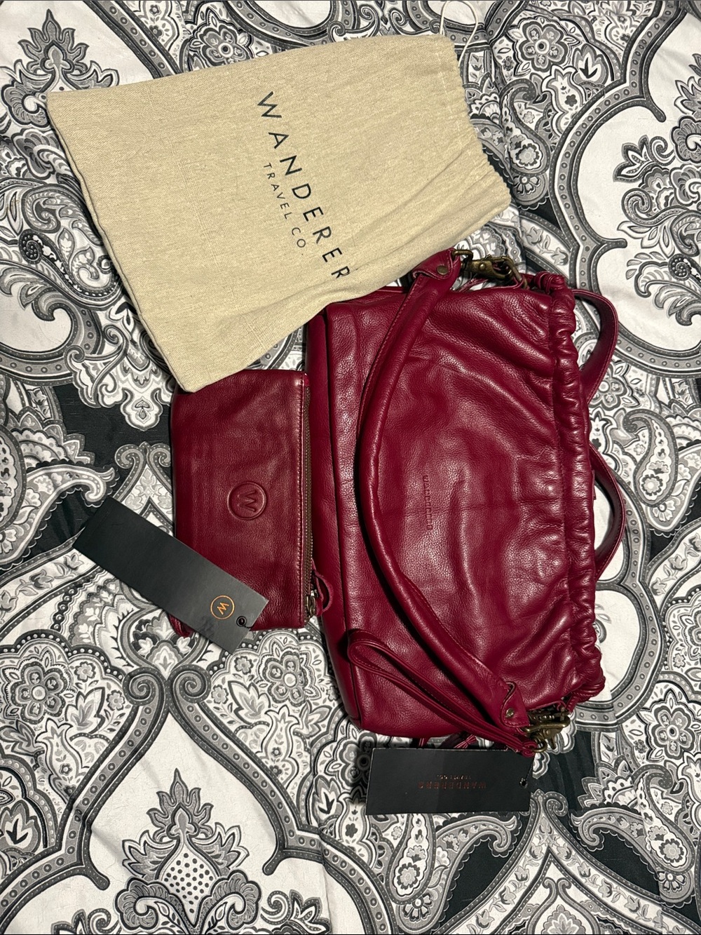 WANDERER Traveler Co. Burgundy Leather  Bag with Wallet